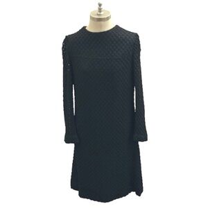 Vtg 60s Black Popcorn crochet Sheath Dress 12